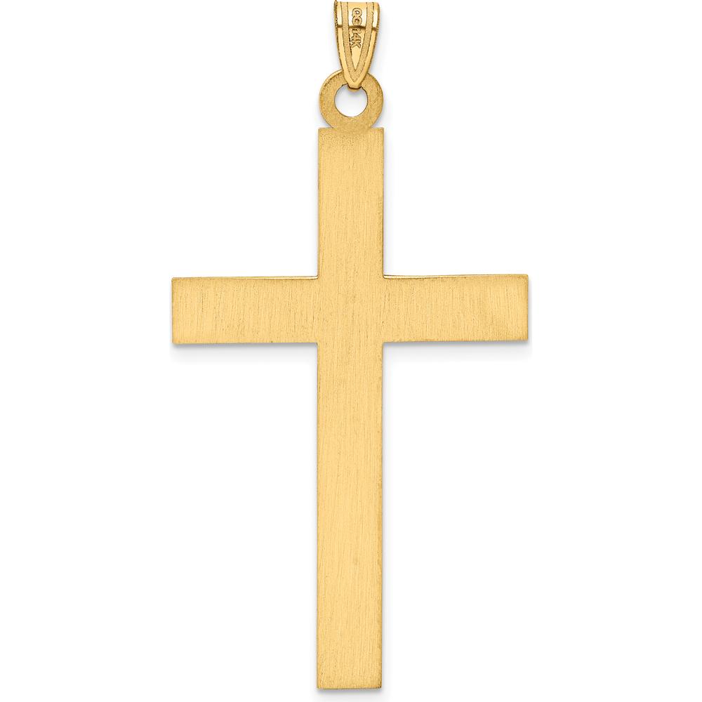 14K Yellow Gold Solid Laser Etched Cross Pendant - 49mm Length by Oro Pregiato