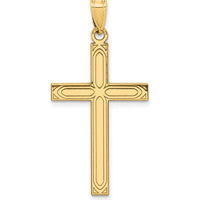 14K Yellow Gold Solid Laser Etched Cross Pendant - Faith-Inspired Design by Oro Pregiato