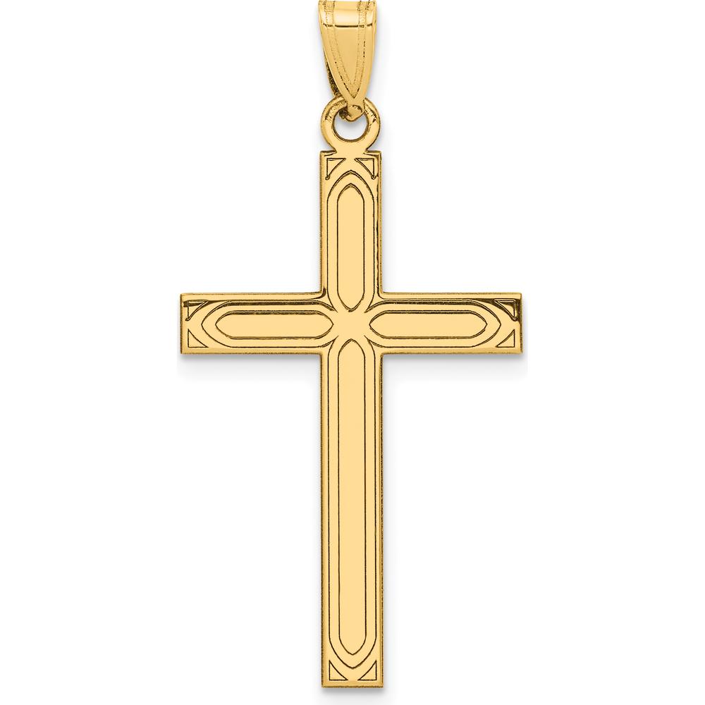 14K Yellow Gold Solid Laser Etched Cross Pendant - Faith-Inspired Design by Oro Pregiato