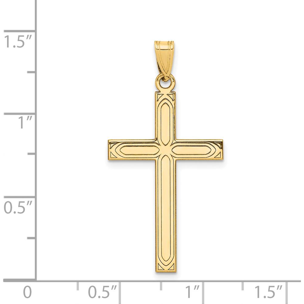 14K Yellow Gold Solid Laser Etched Cross Pendant - Faith-Inspired Design by Oro Pregiato