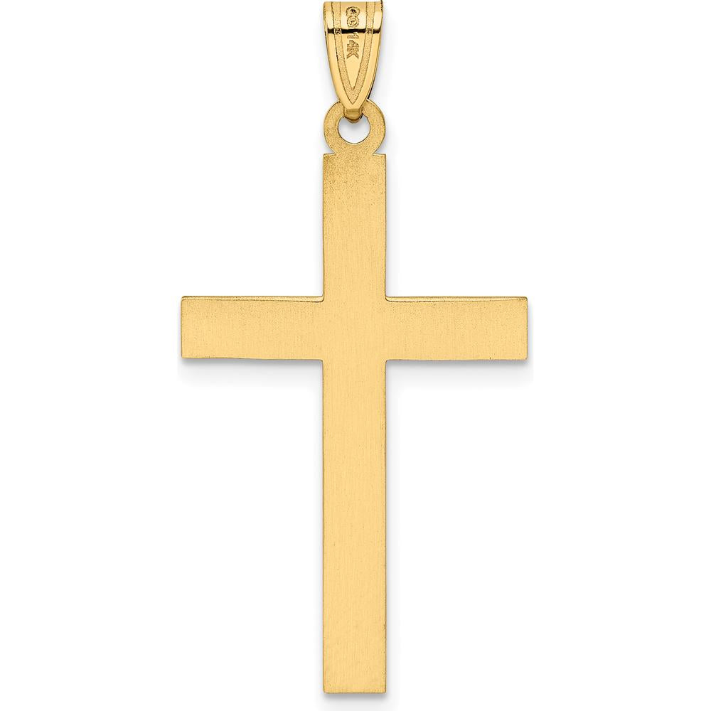 14K Yellow Gold Solid Laser Etched Cross Pendant - Faith-Inspired Design by Oro Pregiato