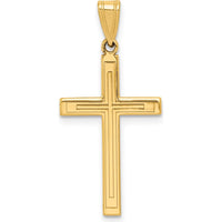 14K Yellow Gold Solid Laser Etched Cross Pendant - Polished Finish, 24.25mm Length by Oro Pregiato