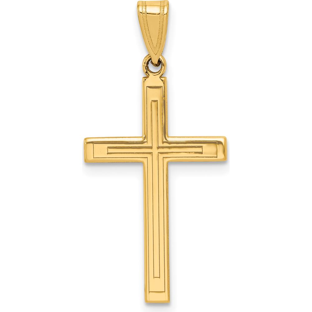 14K Yellow Gold Solid Laser Etched Cross Pendant - Polished Finish, 24.25mm Length by Oro Pregiato