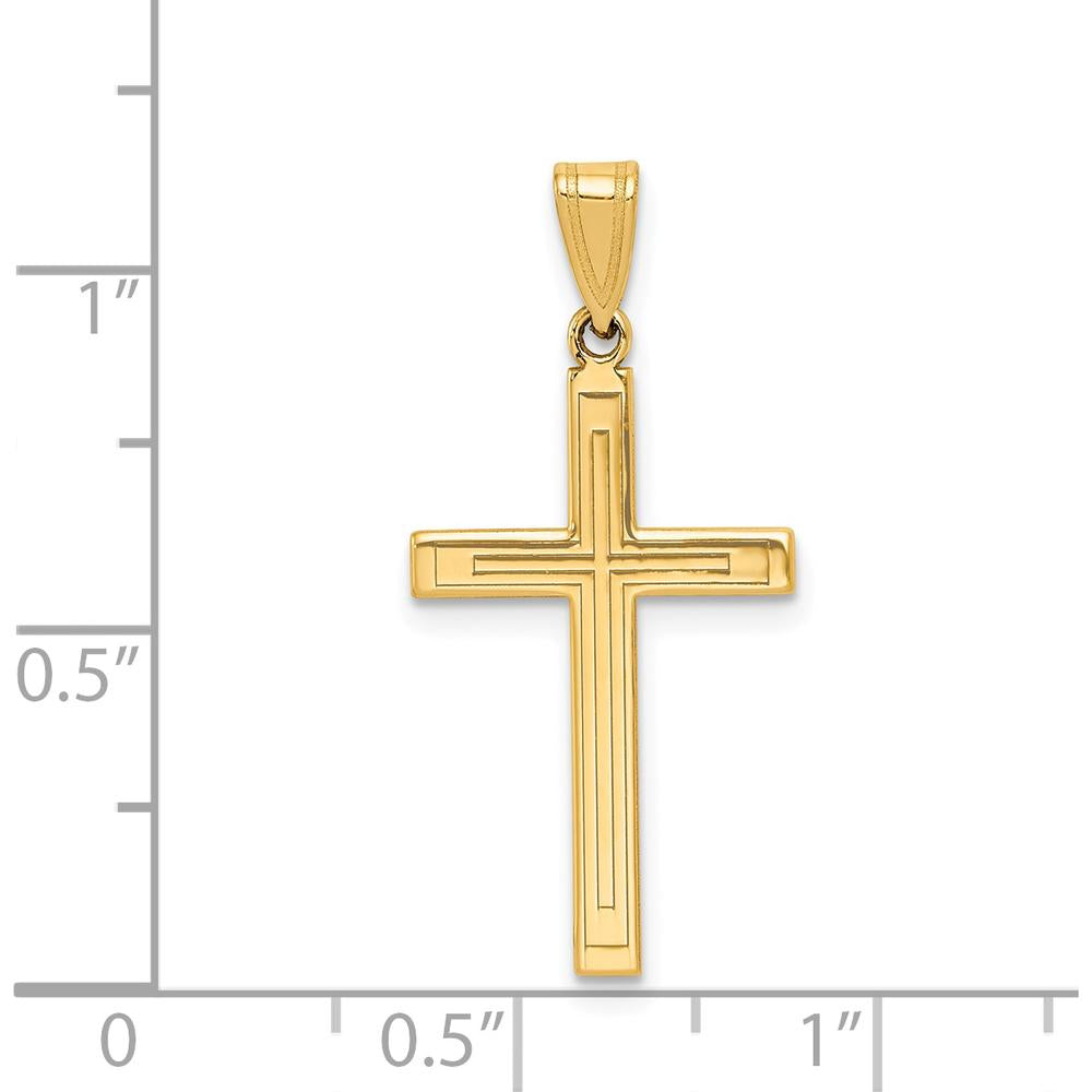 14K Yellow Gold Solid Laser Etched Cross Pendant - Polished Finish, 24.25mm Length by Oro Pregiato