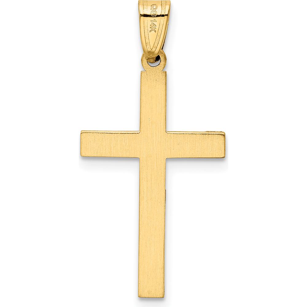 14K Yellow Gold Solid Laser Etched Cross Pendant - Polished Finish, 24.25mm Length by Oro Pregiato