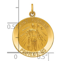 14K Yellow Gold Solid Medium St. Florian Medal Pendant with Polished and Satin Finish - 23.5mm Length by Oro Pregiato