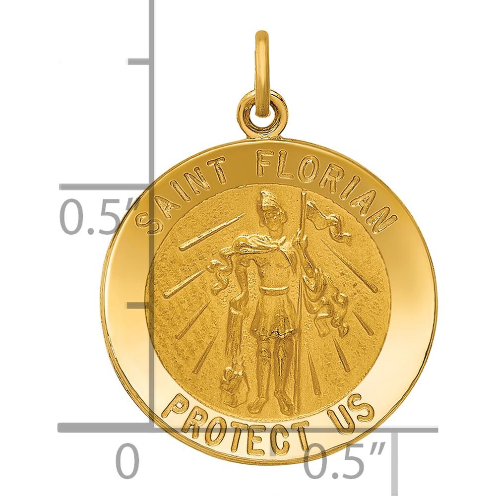 14K Yellow Gold Solid Medium St. Florian Medal Pendant with Polished and Satin Finish - 23.5mm Length by Oro Pregiato