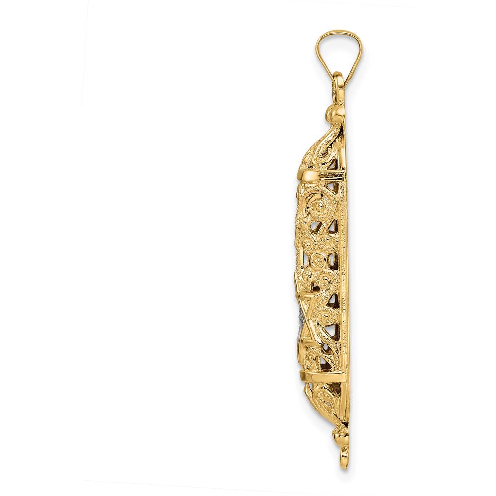 14K Yellow Gold Solid Mezuzah Pendant with Polished and Textured Design - 40mm Length by Oro Pregiato
