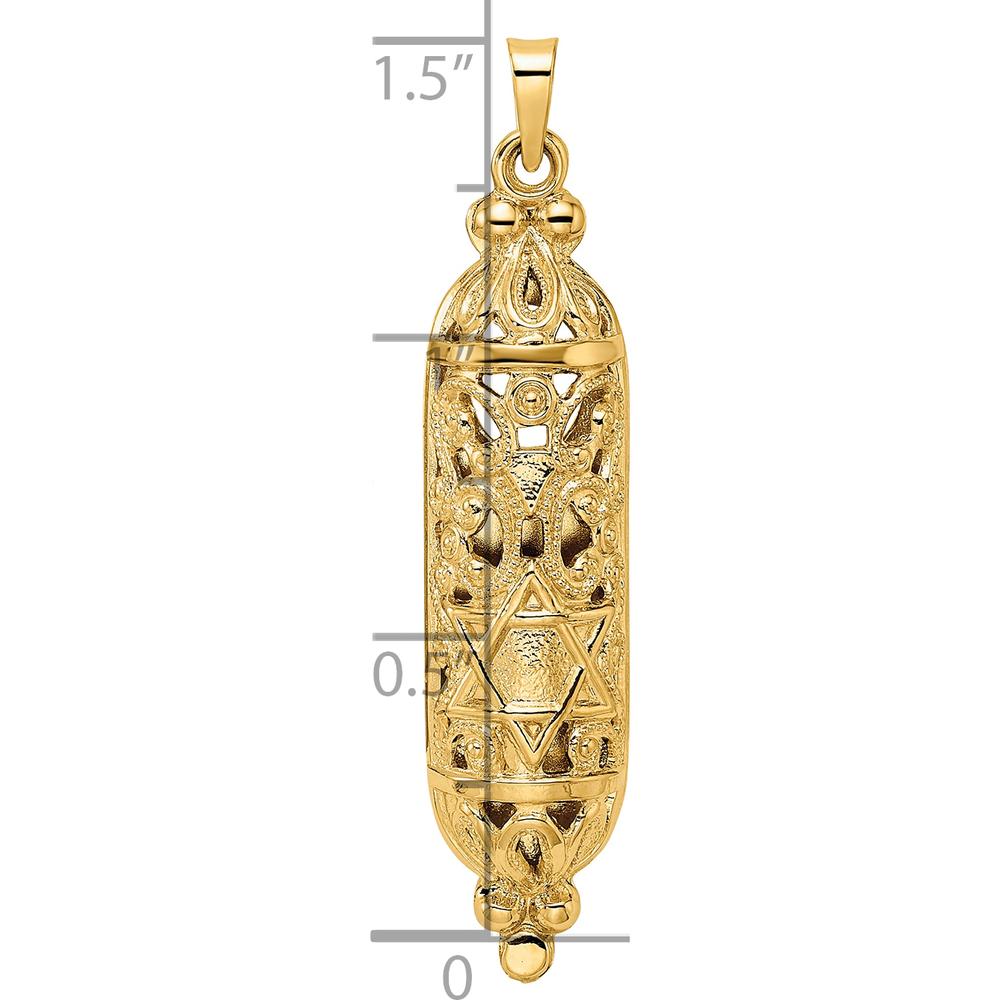 14K Yellow Gold Solid Mezuzah Pendant with Polished and Textured Design - 40mm Length by Oro Pregiato