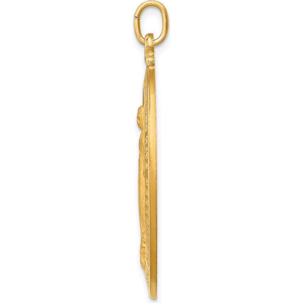 14K Yellow Gold Solid Miraculous Medal Oval Pendant - 41mm Length, Satin & Polished Finish by Oro Pregiato