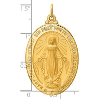 14K Yellow Gold Solid Miraculous Medal Oval Pendant - 41mm Length, Satin & Polished Finish by Oro Pregiato