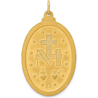 14K Yellow Gold Solid Miraculous Medal Oval Pendant - 41mm Length, Satin & Polished Finish by Oro Pregiato