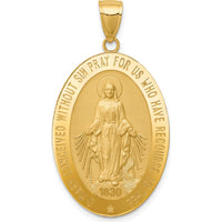 14K Yellow Gold Solid Miraculous Medal Oval Pendant - Polished and Satin Finish by 0