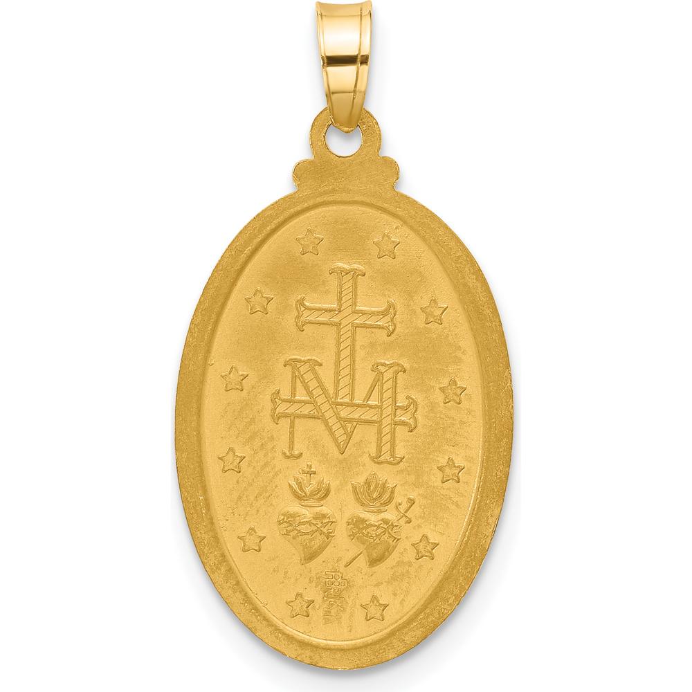 14K Yellow Gold Solid Miraculous Medal Pendant with Satin and Polished Finish - 27mm Length by Oro Pregiato