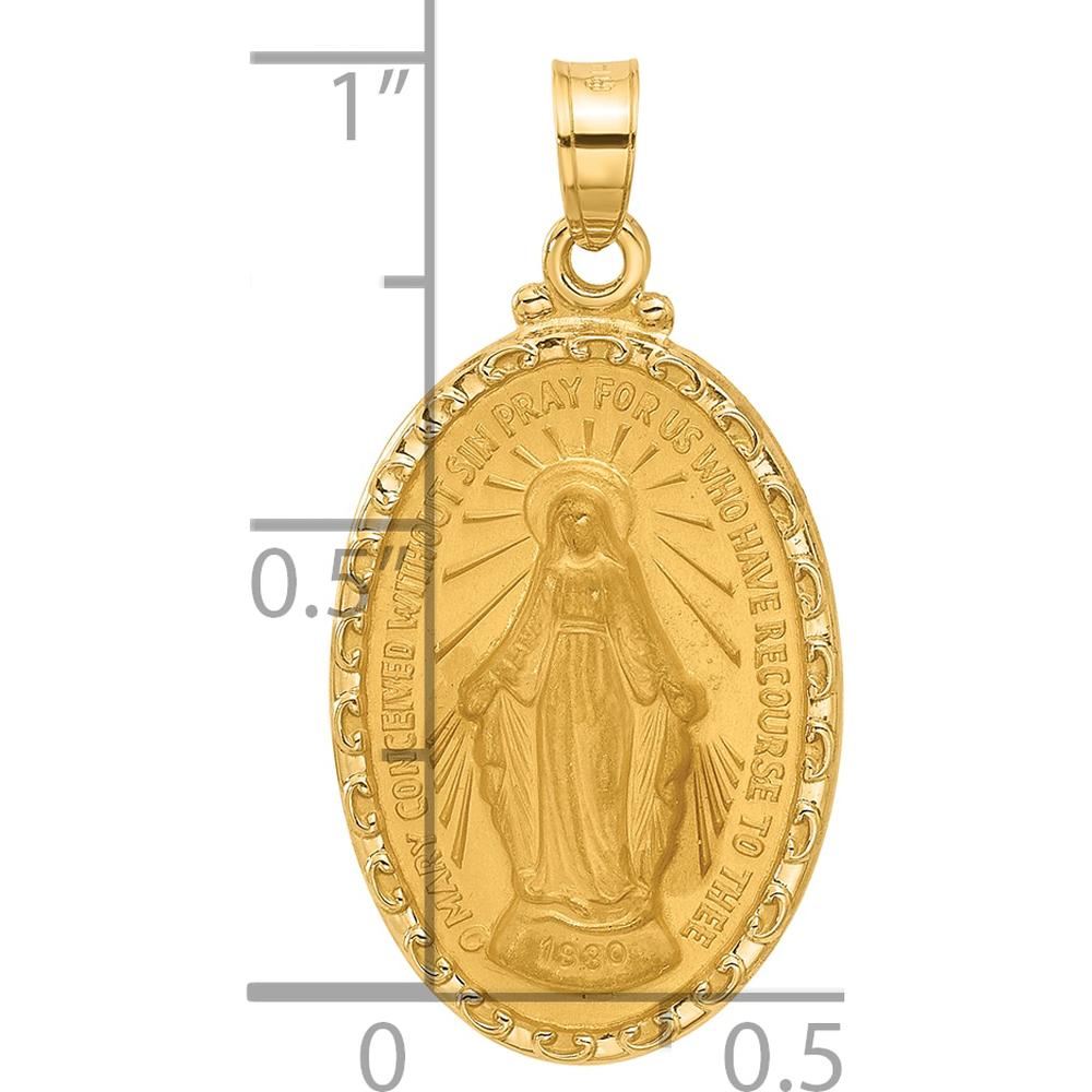 14K Yellow Gold Solid Miraculous Medal Pendant with Satin and Polished Finish - 27mm Length by Oro Pregiato
