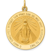 14K Yellow Gold Solid Miraculous Medal Round Pendant with Polished and Satin Finish - 30mm Length by Oro Pregiato