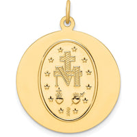 14K Yellow Gold Solid Miraculous Medal Round Pendant with Polished and Satin Finish - 30mm Length by Oro Pregiato