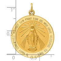 14K Yellow Gold Solid Miraculous Medal Round Pendant with Polished and Satin Finish - 30mm Length by Oro Pregiato