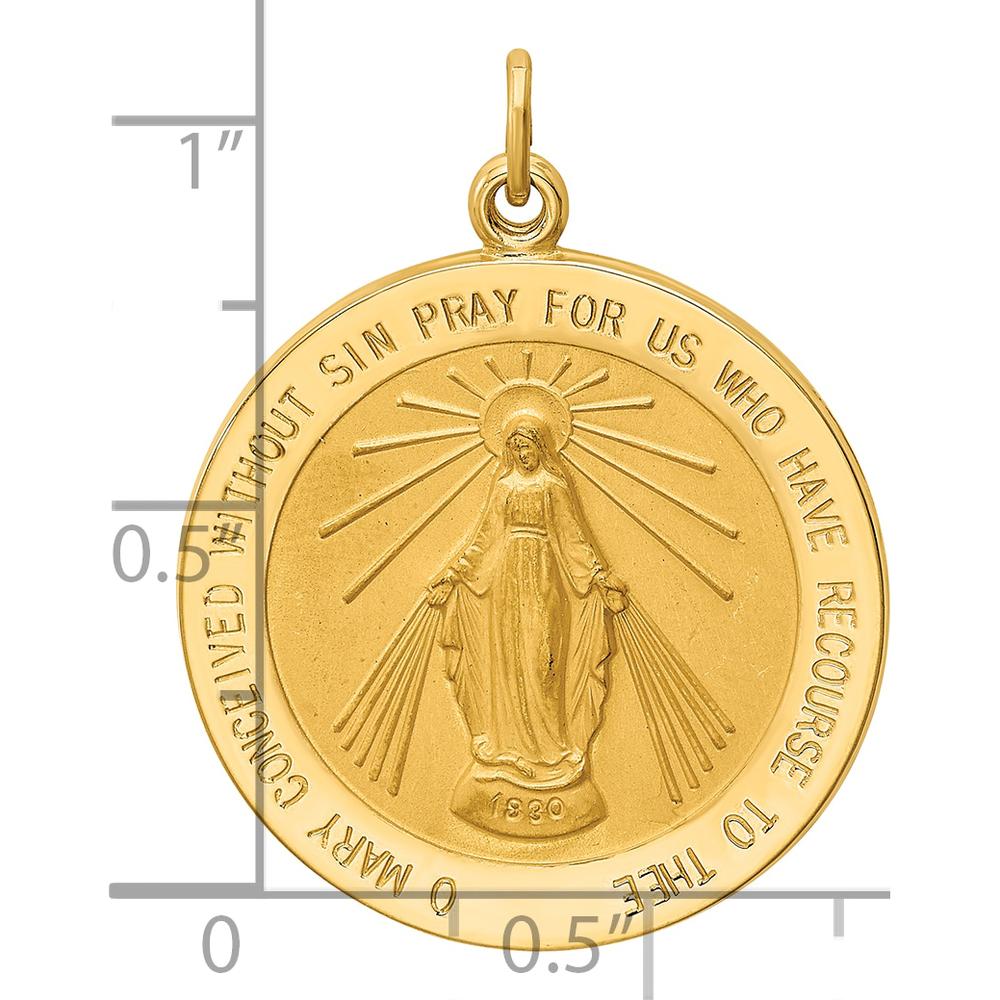 14K Yellow Gold Solid Miraculous Medal Round Pendant with Polished and Satin Finish - 30mm Length by Oro Pregiato