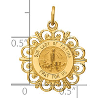 14K Yellow Gold Solid Our Lady of Fatima Medal with Satin and Polished Finish - 23.5mm Length by Oro Pregiato