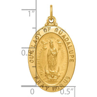 14K Yellow Gold Solid Our Lady of Guadalupe Medal Oval Pendant - Polished and Satin Finish 26mm x 16mm by Oro Pregiato