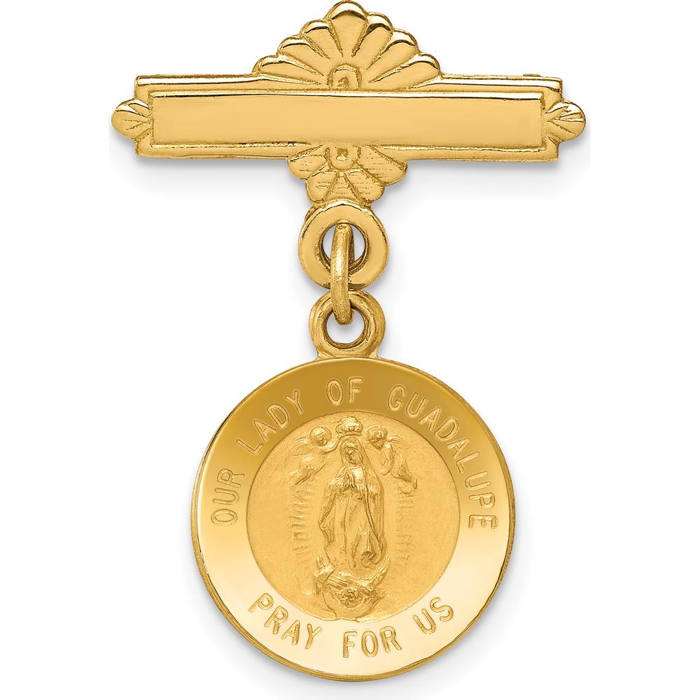 14K Yellow Gold Solid Our Lady of Guadalupe Themed Medal Pin with Satin and Polished Finish by Oro Pregiato