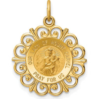 14K Yellow Gold Solid Our Lady of Mount Carmel Medal Charm with Polished and Satin Finish - 24mm Length by Oro Pregiato