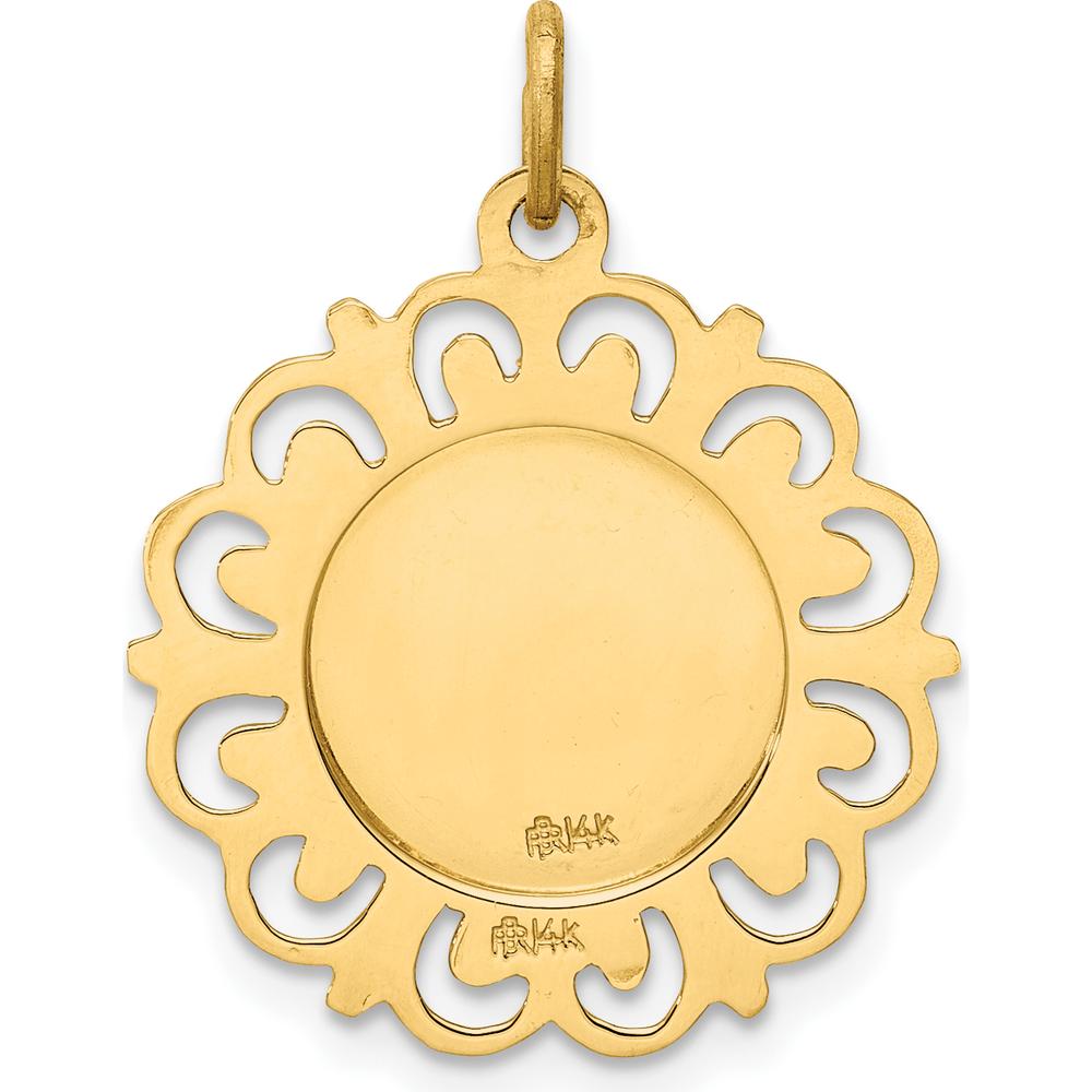 14K Yellow Gold Solid Our Lady of Mount Carmel Medal Charm with Polished and Satin Finish - 24mm Length by Oro Pregiato