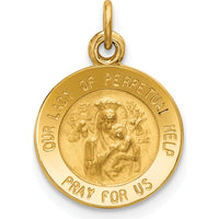 14K Yellow Gold Solid Our Lady of Perpetual Help Medal Round Charm with Polished and Satin Finish by Oro Pregiato