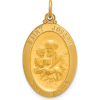 14K Yellow Gold Solid Oval St. Joseph Medal Pendant with Polished and Satin Finish by Oro Pregiato