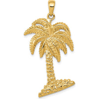 14K Yellow Gold Solid Palm Tree Pendant - 41mm Length, 22mm Width by Oro Pregiato