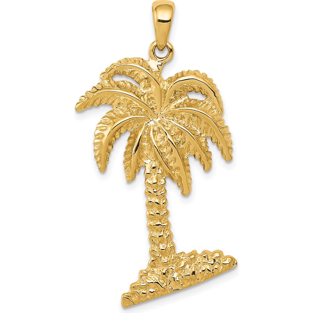 14K Yellow Gold Solid Palm Tree Pendant - 41mm Length, 22mm Width by Oro Pregiato