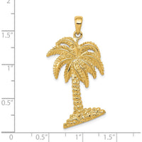 14K Yellow Gold Solid Palm Tree Pendant - 41mm Length, 22mm Width by Oro Pregiato