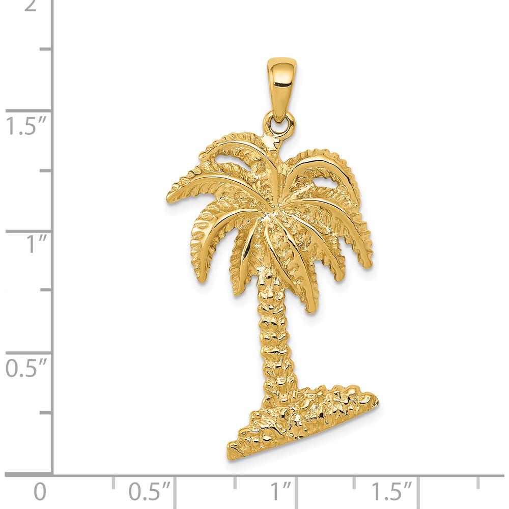 14K Yellow Gold Solid Palm Tree Pendant - 41mm Length, 22mm Width by Oro Pregiato