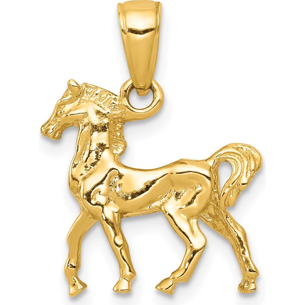 14K Yellow Gold Solid Polished 3D Horse Charm - 19mm Length by Oro Pregiato