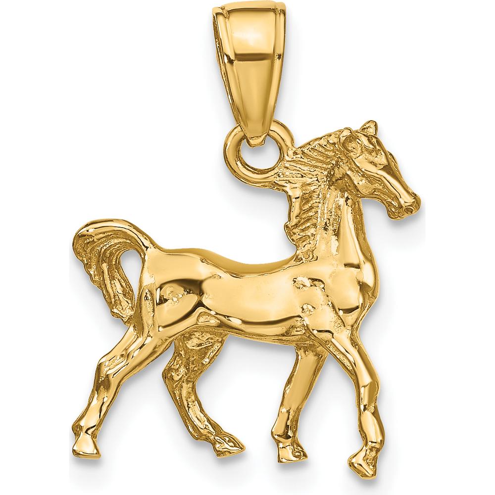 14K Yellow Gold Solid Polished 3D Horse Charm - 19mm Length by Oro Pregiato