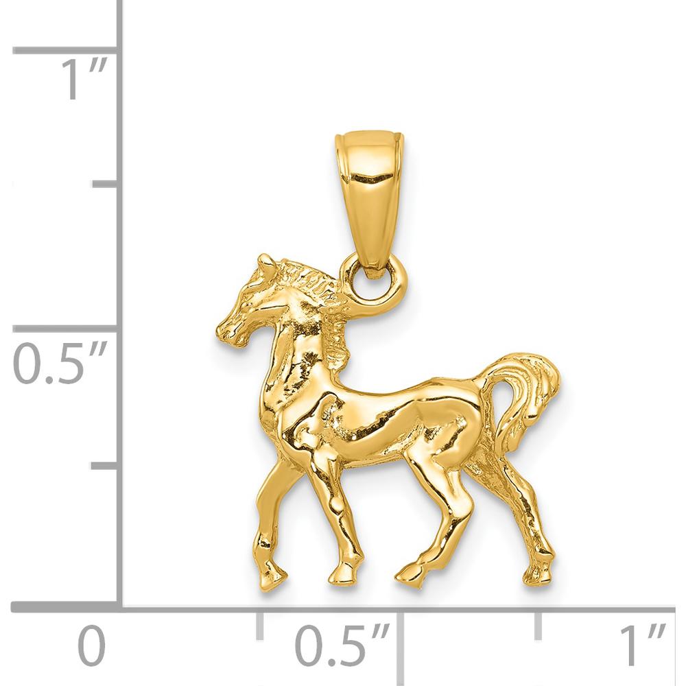 14K Yellow Gold Solid Polished 3D Horse Charm - 19mm Length by Oro Pregiato