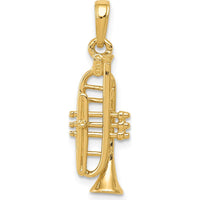 14K Yellow Gold Solid Polished 3D Trumpet Pendant - 27mm Length by Oro Pregiato