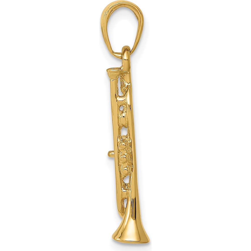 14K Yellow Gold Solid Polished 3D Trumpet Pendant - 27mm Length by Oro Pregiato
