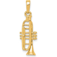 14K Yellow Gold Solid Polished 3D Trumpet Pendant - 27mm Length by Oro Pregiato