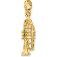 14K Yellow Gold Solid Polished 3D Trumpet Pendant - 27mm Length by Oro Pregiato