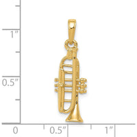 14K Yellow Gold Solid Polished 3D Trumpet Pendant - 27mm Length by Oro Pregiato