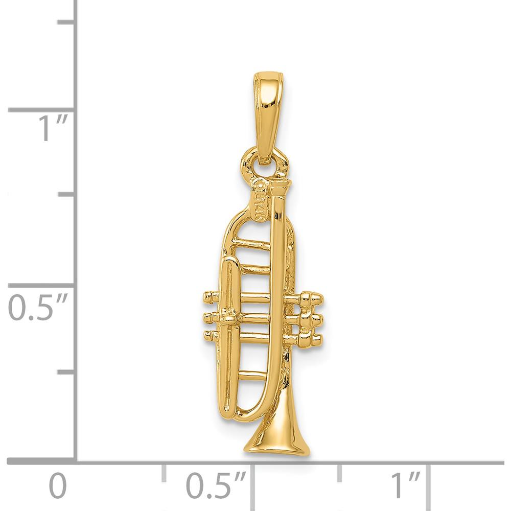 14K Yellow Gold Solid Polished 3D Trumpet Pendant - 27mm Length by Oro Pregiato