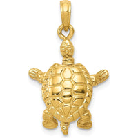 14K Yellow Gold Solid Polished 3D Turtle Pendant with Moveable Head and Legs - 25mm Length by Oro Pregiato