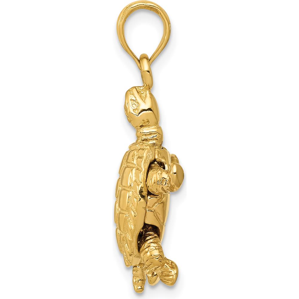 14K Yellow Gold Solid Polished 3D Turtle Pendant with Moveable Head and Legs - 25mm Length by Oro Pregiato