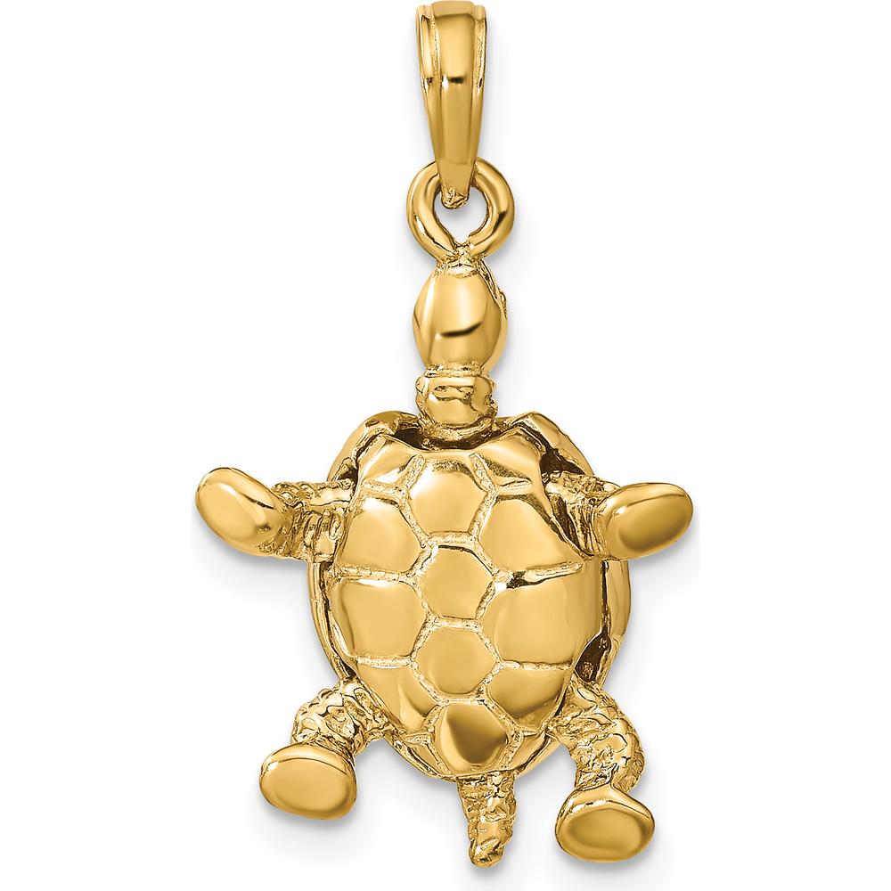 14K Yellow Gold Solid Polished 3D Turtle Pendant with Moveable Head and Legs - 25mm Length by Oro Pregiato