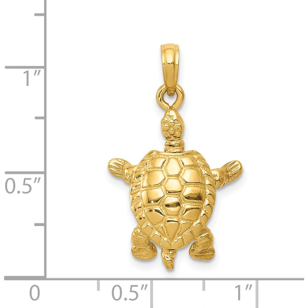 14K Yellow Gold Solid Polished 3D Turtle Pendant with Moveable Head and Legs - 25mm Length by Oro Pregiato