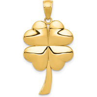 14K Yellow Gold Solid Polished 4-Leaf Clover Pendant - 30mm Length by Oro Pregiato