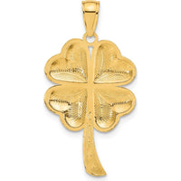 14K Yellow Gold Solid Polished 4-Leaf Clover Pendant - 30mm Length by Oro Pregiato