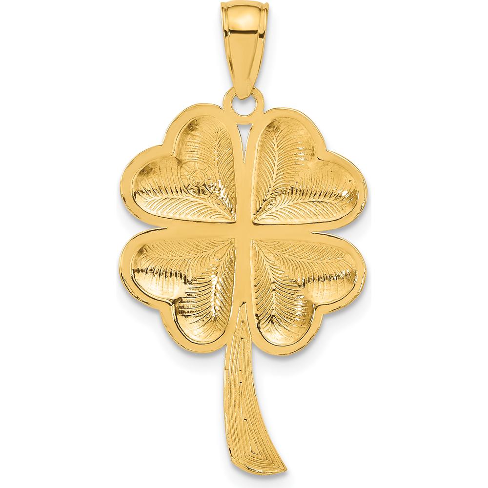 14K Yellow Gold Solid Polished 4-Leaf Clover Pendant - 30mm Length by Oro Pregiato